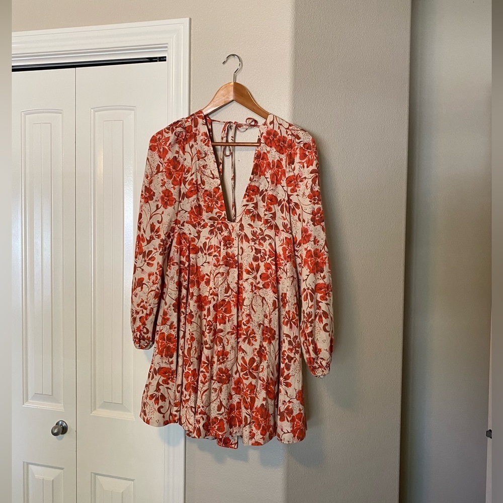 Free people floral long sleeve mini dress size XS - Picture 1 of 9